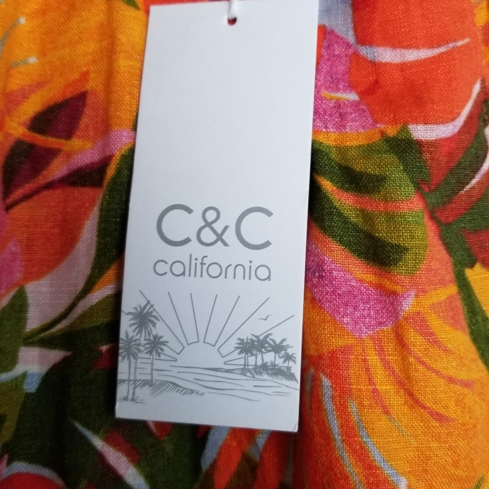 C&C California Linen Tropical Cropped Wide Leg Pants Large NWT - Picture 9 of 9